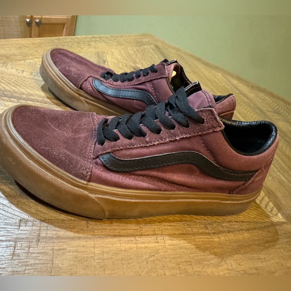Vans Maroon and Black Gum Sole Classic Old School Sneakers